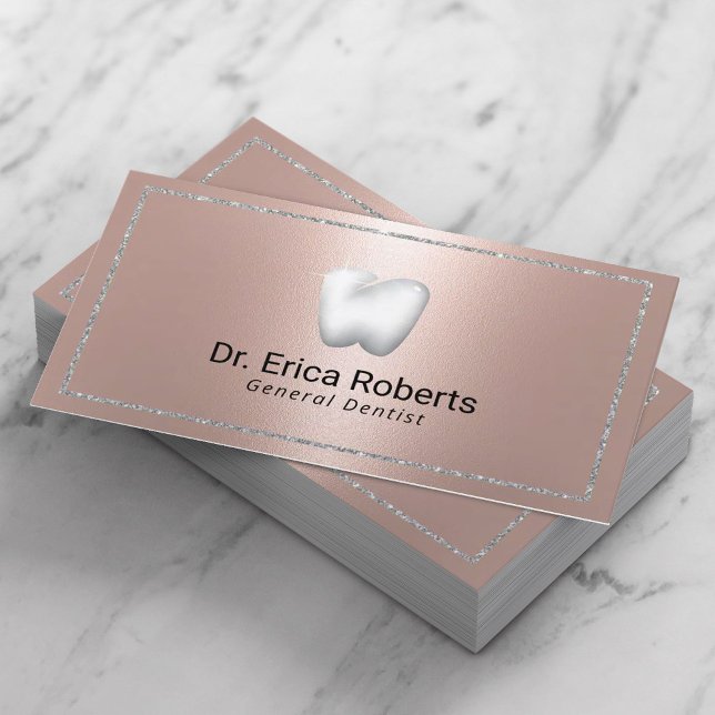 Tarjeta De Visita Dentista Moderno Marco Plateado Rosa Oro Cuidado D (Subido por el creador)