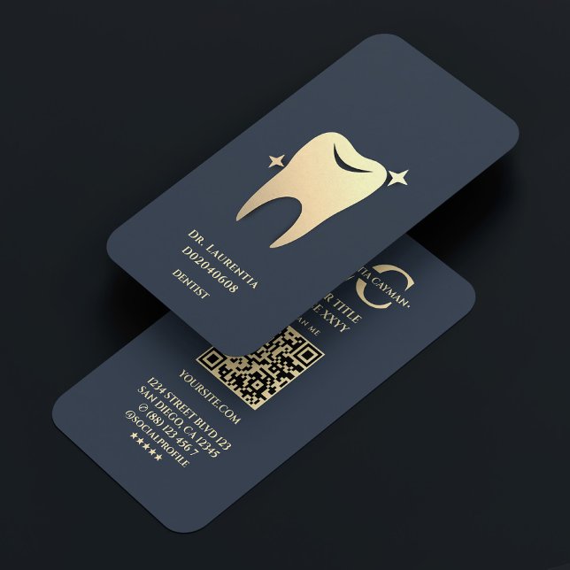 Tarjeta De Visita Dentista moderno Oro Carbón Azul Dental Estética (Modern Dentist Gold Charcoal Blue Dental Aesthetic Business Card
)
