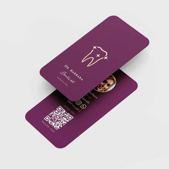 TARJETA DE VISITA DENTISTA MODERNO ORTONTISTA LUJOSO PURPLE GOLD (Subido por el creador)