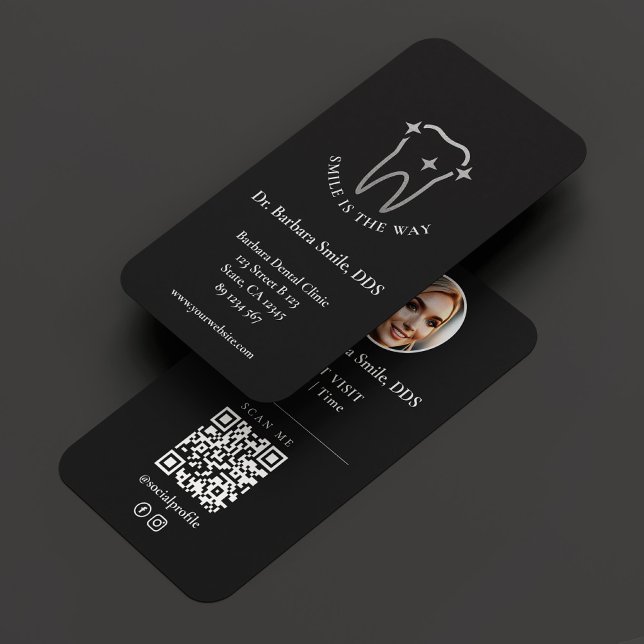 Tarjeta De Visita Dentista Ortodontista Dental Estética Gris Negro (Dentist Dental Orthodontist Aesthetic Black Grey Business Card
)