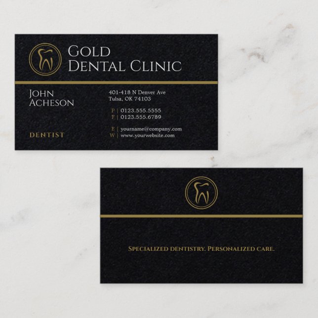 Tarjeta De Visita Dentista profesional | Clínica dental de oro (Anverso / Reverso)