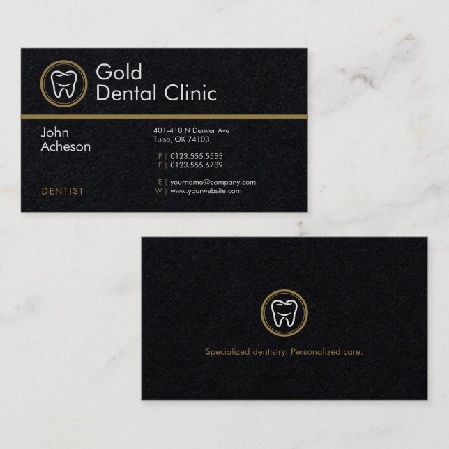 Tarjeta De Visita Dentista profesional | Clínica dental de oro (Anverso / Reverso)