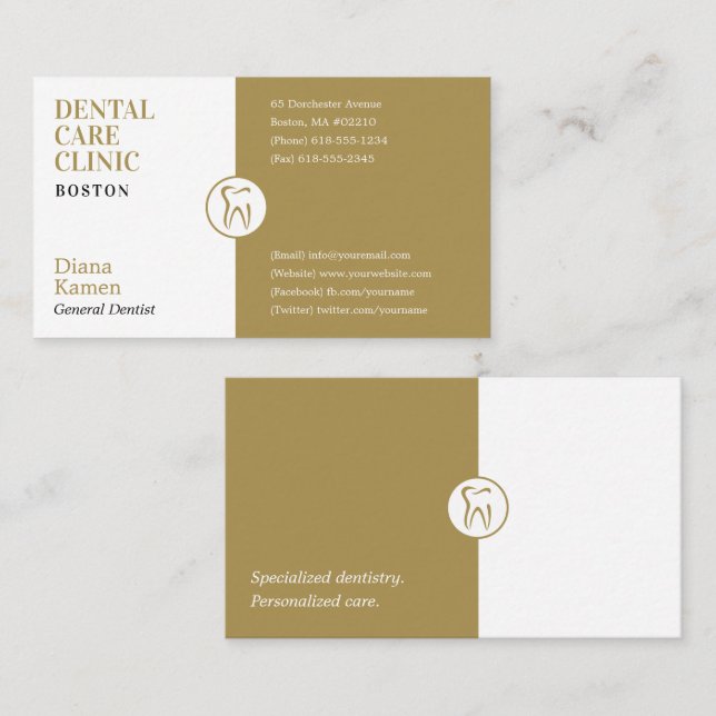 Tarjeta De Visita Dentista profesional | Dorado (Anverso / Reverso)