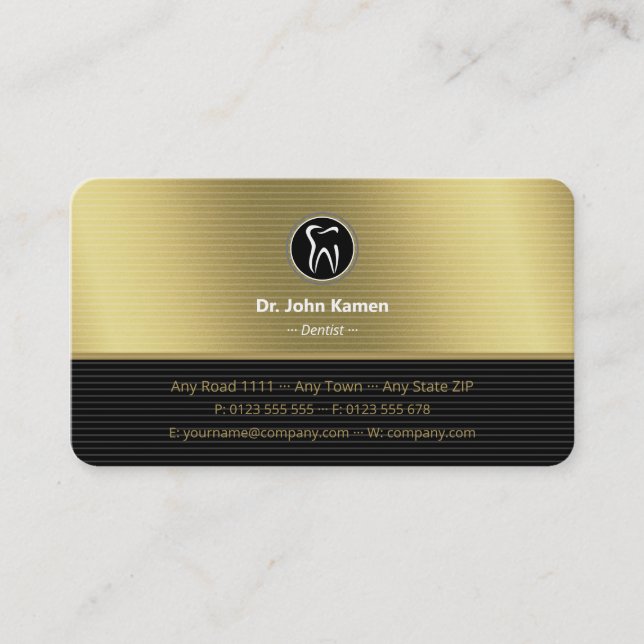 Tarjeta De Visita Dentista profesional | Negro de oro (Anverso)