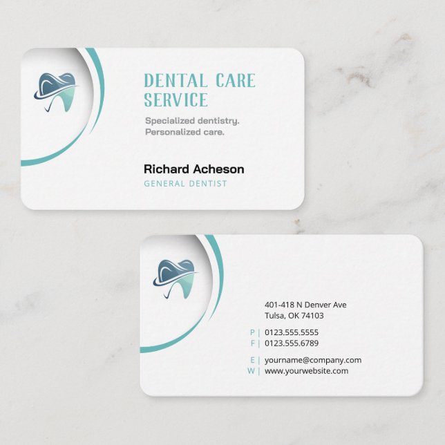 Tarjeta De Visita Dentista profesional | Servicio de atención dental (Anverso / Reverso)