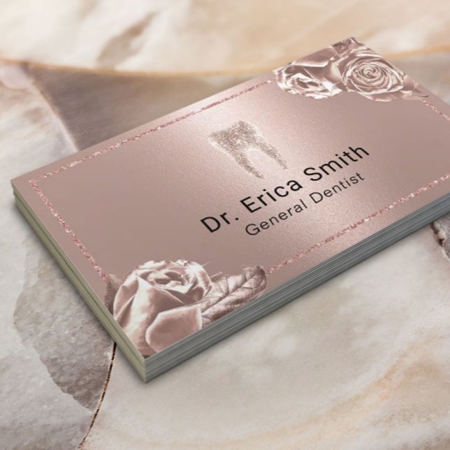 Tarjeta De Visita Dentista Rosa moderno Oro Floral Cuidado dental (Subido por el creador)