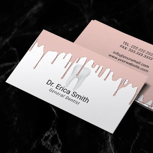 Tarjeta De Visita Dentista Rosa Oro Perforación Cuidado Dental