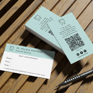 Tarjeta De Visita Dentista Verde Logotipo de Diente para Redes Socia