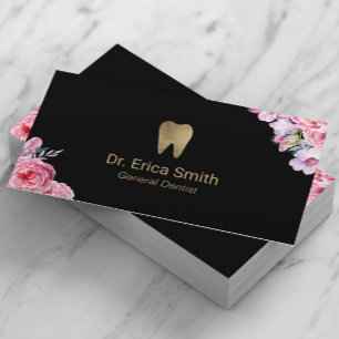 Tarjeta De Visita Dentista Vintage Floral Gold Tooth Dental Care