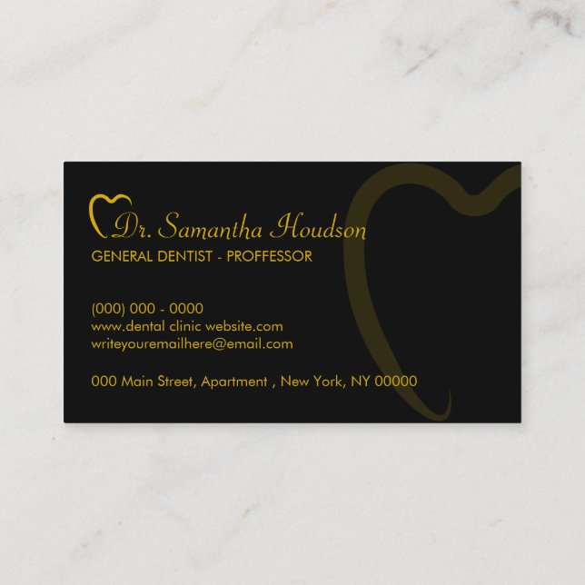 Tarjeta De Visita Dentistry Logo Yellow Black Simple Teeth (Reverso)