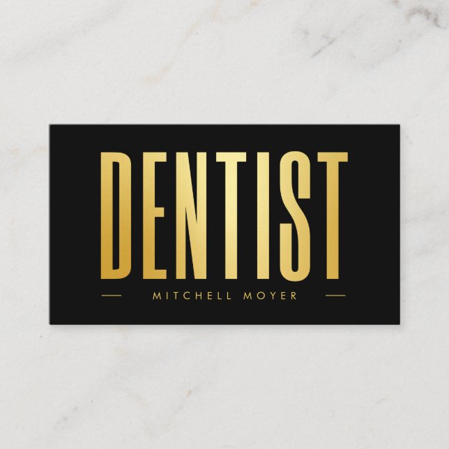Tarjeta De Visita Dentistry Tooth Logo Black & Gold (Anverso)