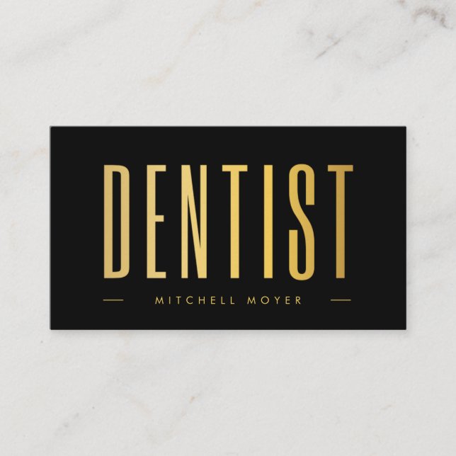 Tarjeta De Visita Dentistry Tooth Logo Black & Gold (Anverso)