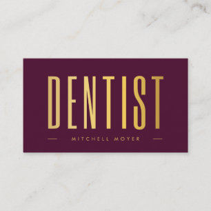 Tarjeta De Visita Dentistry Tooth Logo Borgoña & Gold