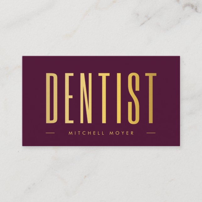 Tarjeta De Visita Dentistry Tooth Logo Borgoña & Gold (Anverso)
