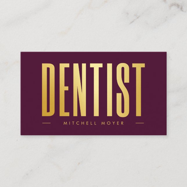 Tarjeta De Visita Dentistry Tooth Logo Borgoña & Gold (Anverso)