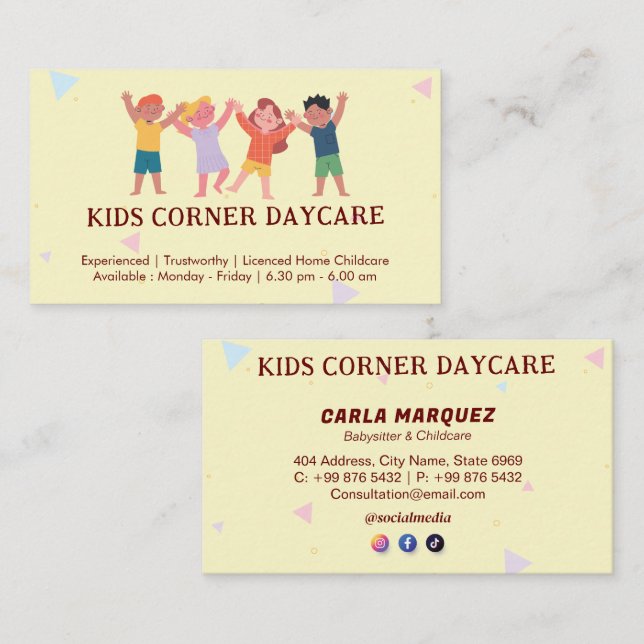 Tarjeta De Visita Deportes profesionales de Daycare | cuidado infant (Anverso / Reverso)