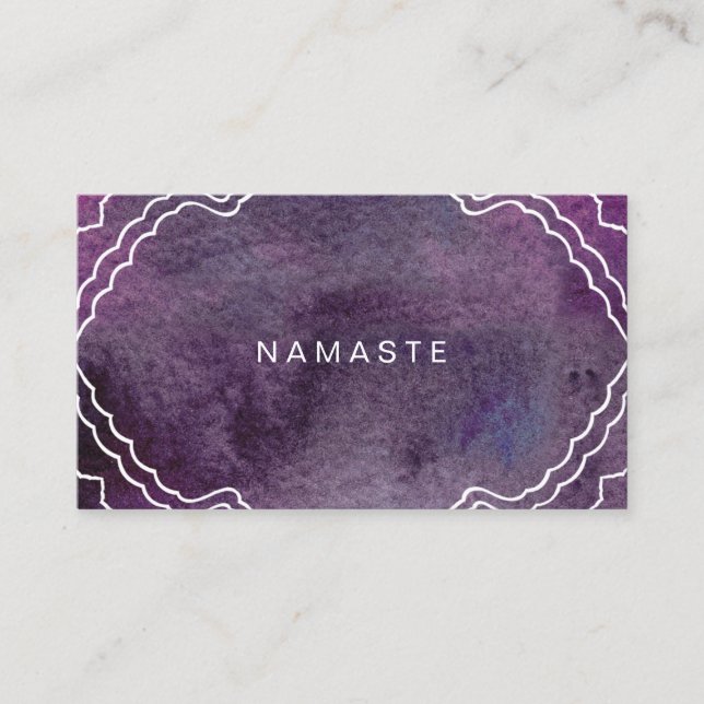Tarjeta De Visita Depósito del maestro de yoga morado acuarela (Anverso)