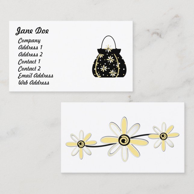 Tarjeta De Visita Depósito floral Femenino Negro y Amarillo (Anverso / Reverso)