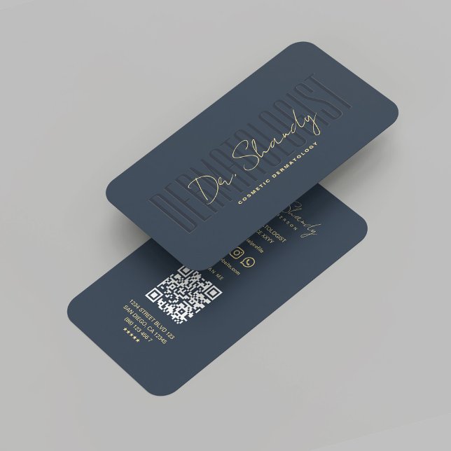 Tarjeta De Visita Dermatología moderna Dermatólogo Azul oscuro (Modern Dermatology Dermatologist Skin care Hair Nails Cosmetic Professional Business Card)