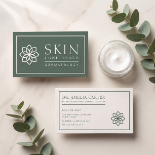 Tarjeta De Visita Dermatólogo Verde Salvia Moderno
