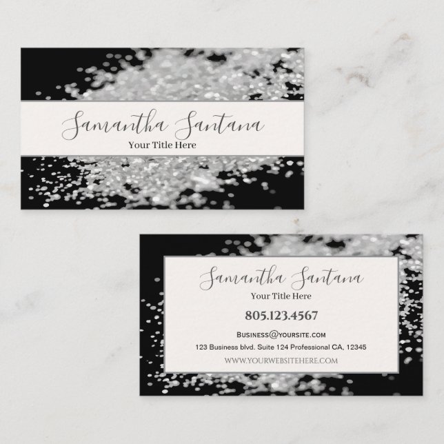 Tarjeta De Visita Derrame de Purpurina blanco (Anverso / Reverso)