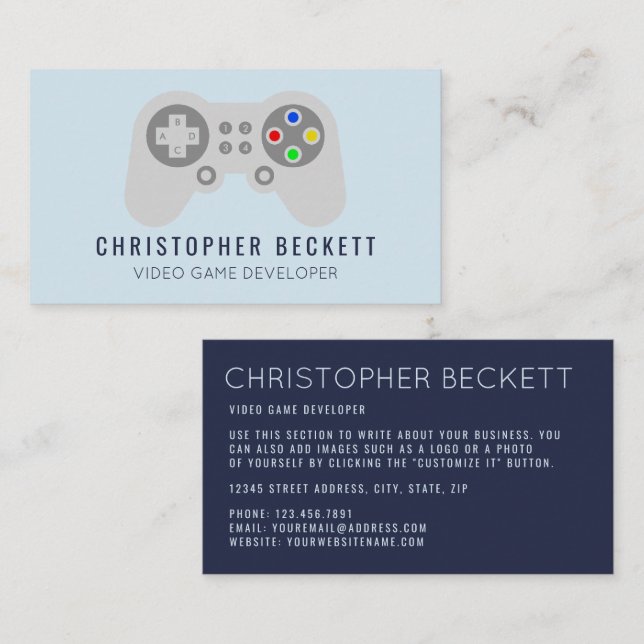 Tarjeta De Visita Desarrollador de videojuegos moderno, diseñador (Anverso / Reverso)