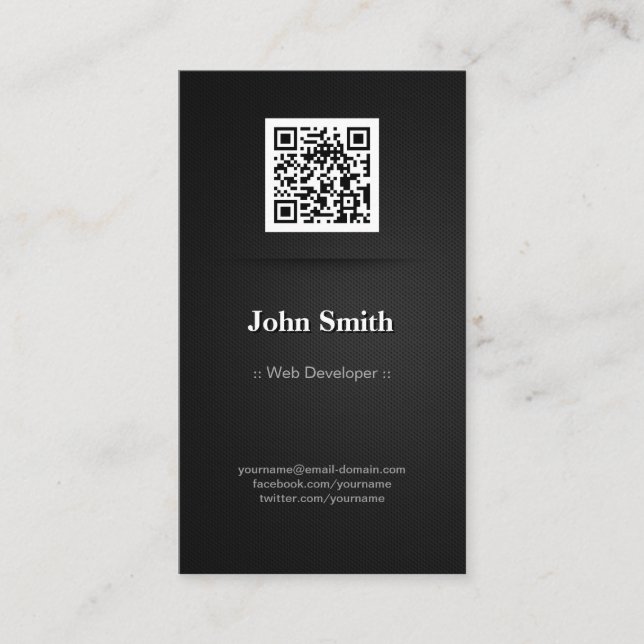 Tarjeta De Visita Desarrollador web - Elegante código QR negro (Anverso)