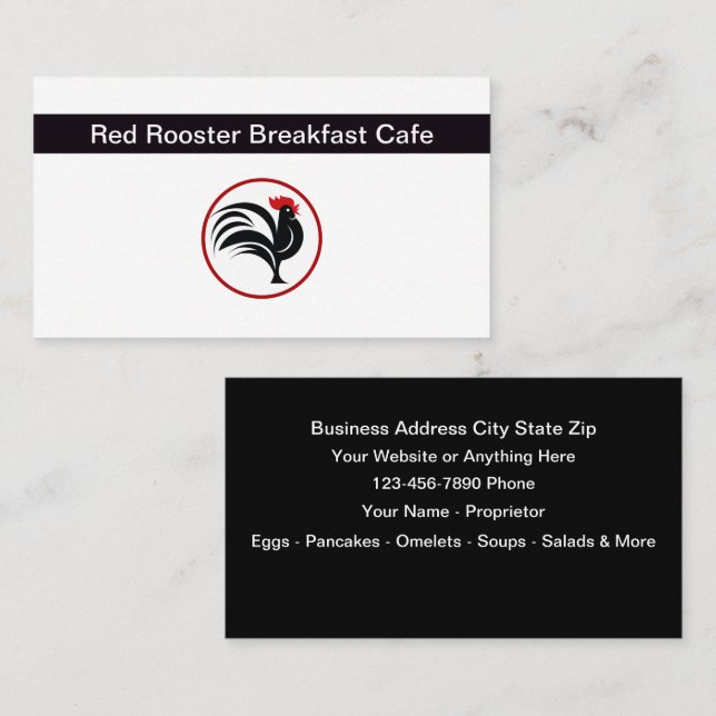 Tarjeta De Visita Desayuno Restaurante Tema de Rooster (Anverso / Reverso)