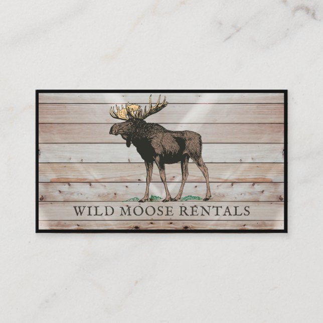 Tarjeta De Visita Desayuno Rústico Moose Wood Cabed (Anverso)