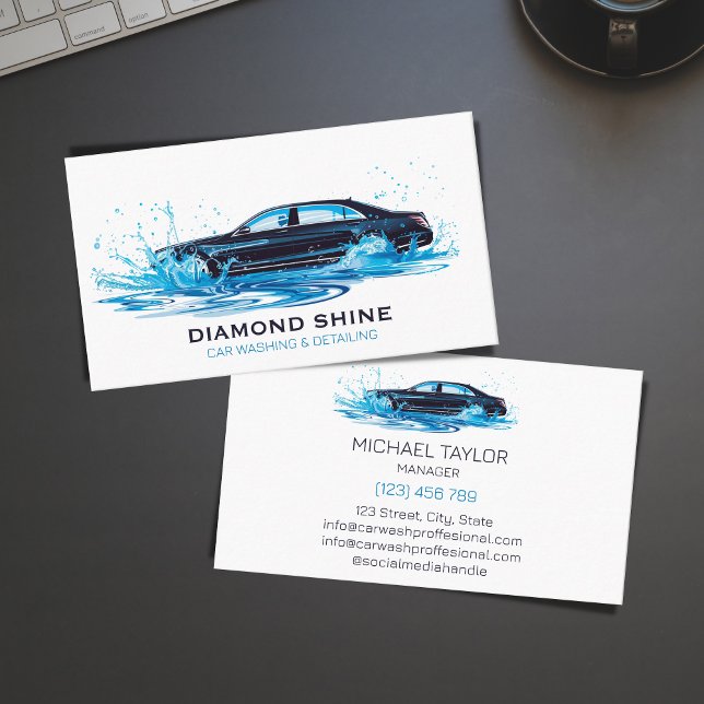 Tarjeta De Visita Desconexión automática de lavado de coches para au (blue luxury car detailing)