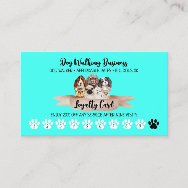 Tarjeta De Visita Descuento de fidelidad de perro de punción verde a (Anverso)