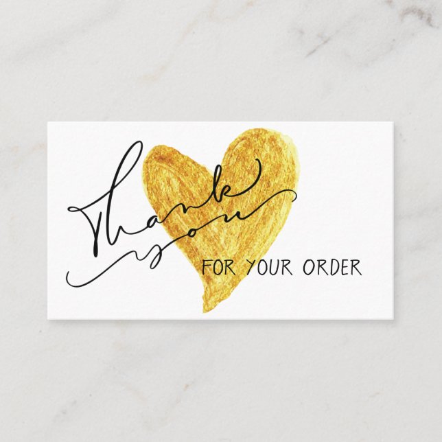 Tarjeta De Visita Descuento en caligrafía Gold Heart Gracias (Anverso)