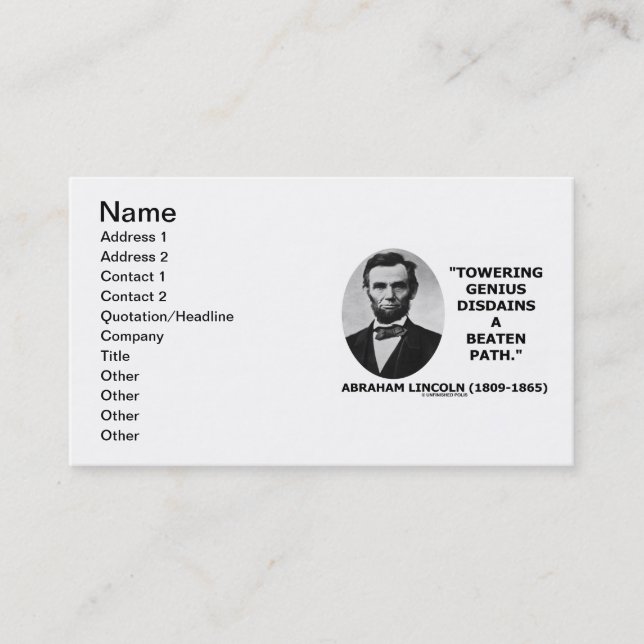 Tarjeta De Visita Desdénes elevados del genio de Abraham Lincoln (Anverso)