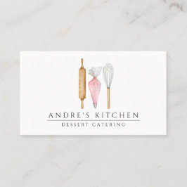 Tarjeta De Visita Desert Caterer Watercolor Baker's Utensils