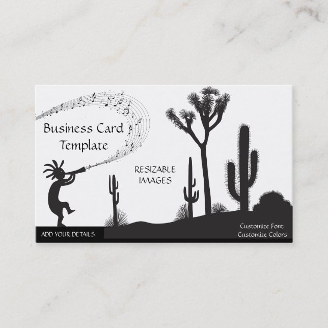 Tarjeta De Visita Desert Music Notes Kokopelli Logo  (Anverso)