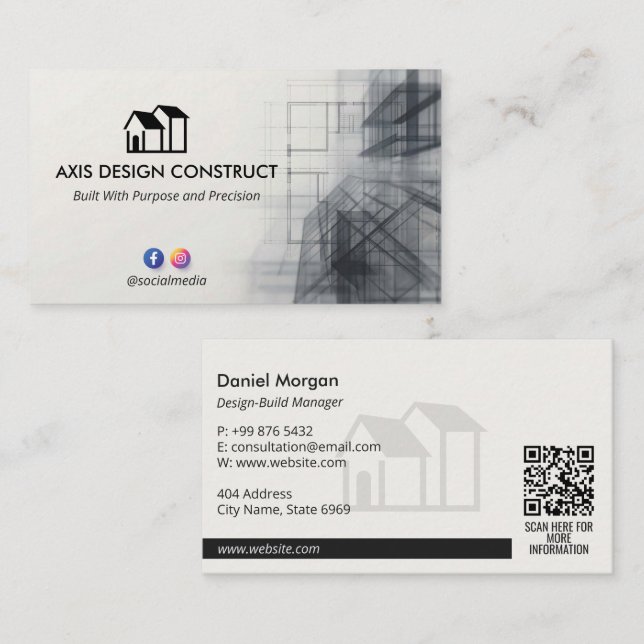 Tarjeta De Visita Design-Build Firms Business | White Sketch (Anverso / Reverso)