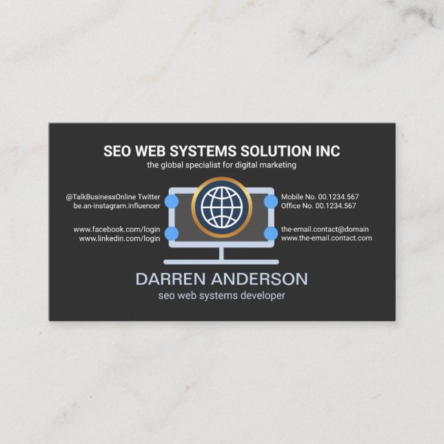 Tarjeta De Visita Desktop Computer Gray Placard Web SEO Technology (Anverso)