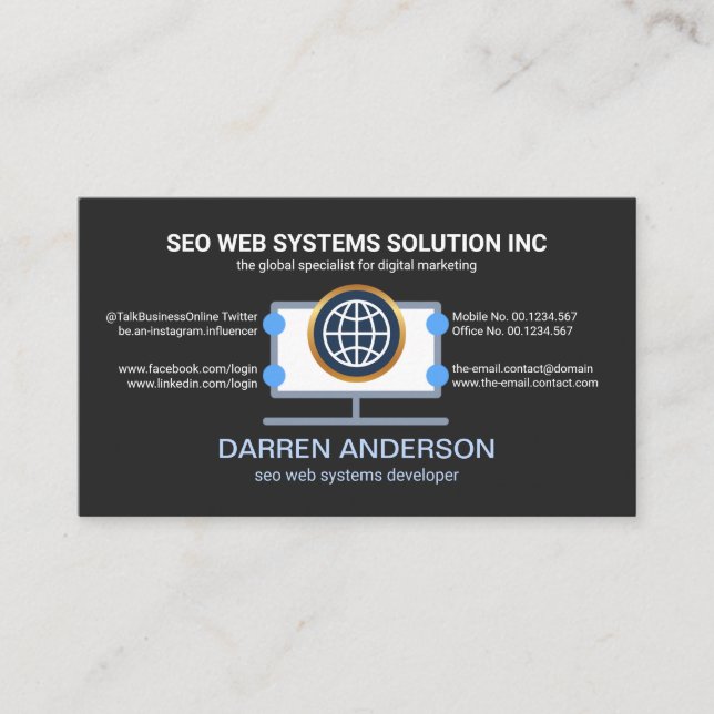 Tarjeta De Visita Desktop Computer Placard Web SEO Technology (Anverso)