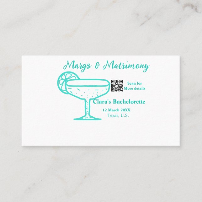 Tarjeta De Visita Despedida de soltera Turquoise Margs & Matrimony  (Anverso)