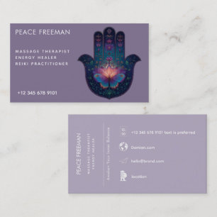 Tarjeta De Visita Despertar del Loto   Diseño de Mano Hamsa