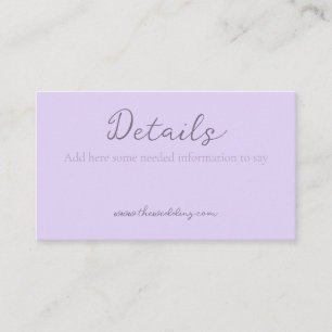 Tarjeta De Visita Detalles del Boda de lavanda Minimalista monograma