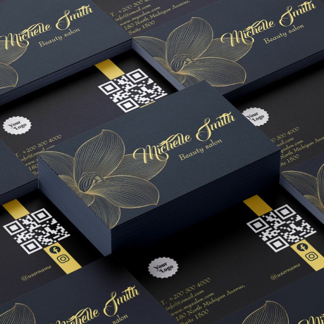 Tarjeta De Visita Detalles dorados Esteticismo Qr Código Medios soci (Golden Details Esthetician Qr Code Social Media Business Card)