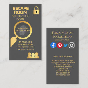 Tarjeta De Visita detectives de magia de escapología en sala de esc