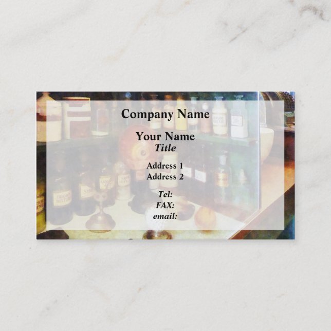 Tarjeta De Visita Detrás del contador en la droguería (Anverso)