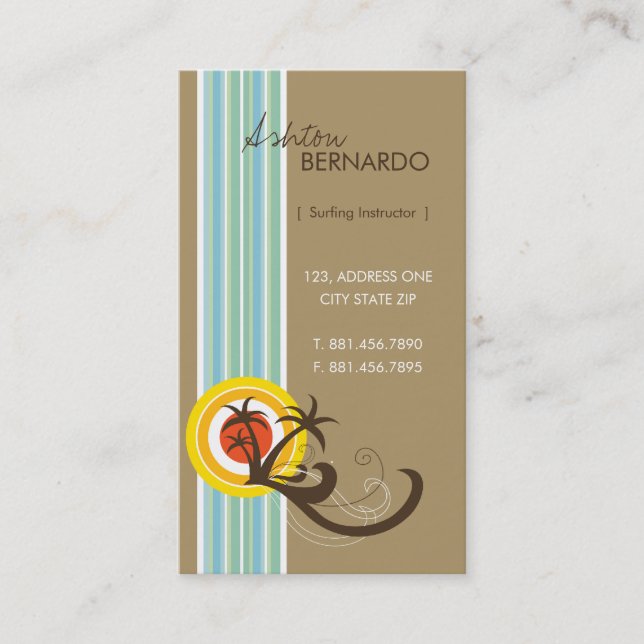 Tarjeta De Visita Día de fiesta tropical de la playa de Brown de la (Anverso)