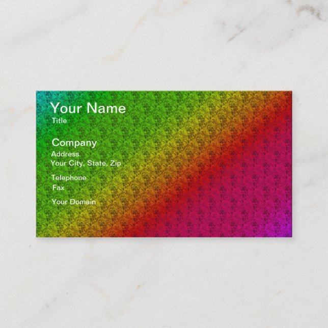 Tarjeta De Visita Diag Gradiente Arcoiris Patrón floral Verde Rojo (Anverso)