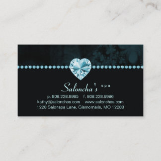 Tarjeta De Visita Diamante de imitación azul del corazón de la