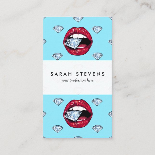 Tarjeta De Visita Diamante elegante de los labios femenino (Anverso)