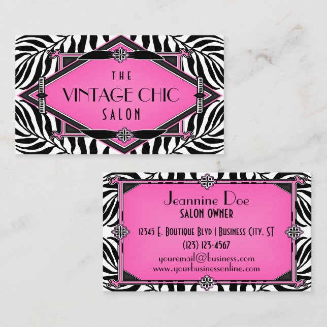 Tarjeta De Visita Diamante elegante del rosa del art déco de la (Anverso / Reverso)