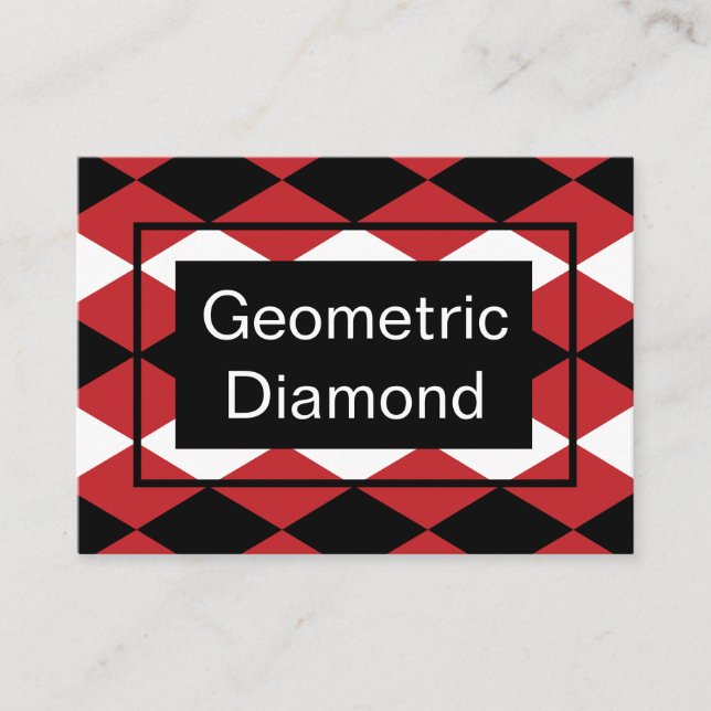 Tarjeta De Visita Diamante Geométrico Blanco Negro Sobre Fondo Rojo (Anverso)